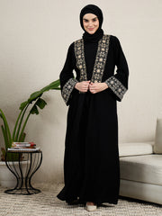 2 Pieces Embroidered Shrug Set Abaya with Black Scarf