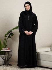 Black Abaya Button Detailing Burqa with black Scarf