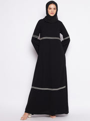 Black A-Line Abaya Burqa for Women with Black Georgette Hijab