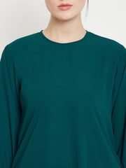 Bottle Green A- Line Abaya for Women with Black Georgette Scarf