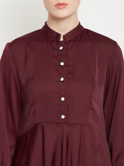 Umbrella Cut Maroon Abaya for Women with Black Georgette Hijab