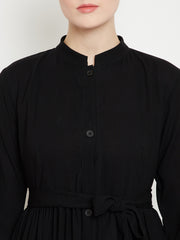 Frilled Black Abaya/Burqa For Women With Belt and Black Hijab