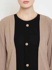 Beige & Black Abaya for Women with Black Georgette Scarf