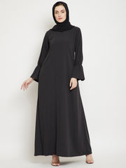 Solid A- Line Abaya for Women with Black Georgette Scarf