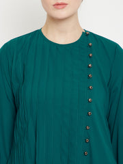 Bottle Green Side Plate Abaya for Women with Black Georgette Scarf