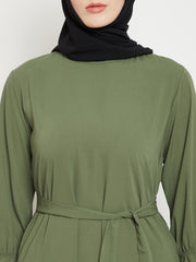 Jade Green A- Line Abaya for Women with Black Georgette Scarf