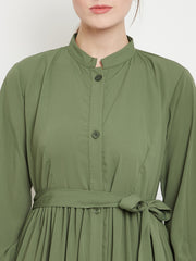 Frilled Jade Green Abaya/Burqa For Women With Belt and Black Hijab