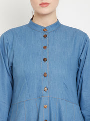 Denim Cotton Abaya with Black Georgette Hijab