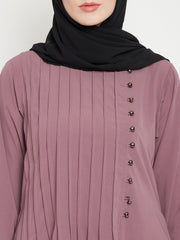 Puce Pink Side Plate Abaya for Women with Black Georgette Scarf