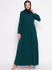Bottle Green Abaya for Women with Black Georgette Hijab