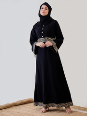 Embroidery Black Abaya/Burqa with Matching Black Georgette Hijab
