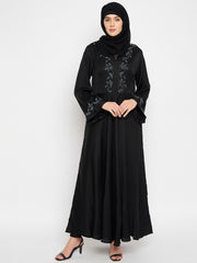 Handwork Black Abaya with Black Georgette Hijab
