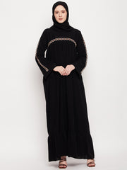 Embroidery Abaya For Women with Black Georgette Hijab
