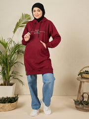 Modest Deen Over Dunya Maroon Fleece Winter Hoodie