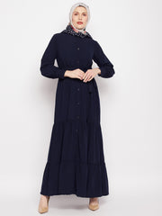 Frilled Blue Abaya/Burqa For Women With Belt and Black Hijab