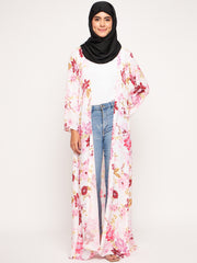 Front Open Printed Shrug with Black Georgette Hijab