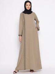 Beige A-Line Abaya for Women with Black Georgette Hijab