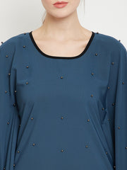 Pearl Design Grey Kaftan Abaya for Women with Black Georgette Hijab