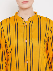 Striped Rayon Front Open Abaya with Black Georgette Hijab