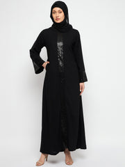 Black Embroidery Abaya with Black Georgette Hijab