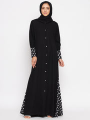 Black Front Open Abaya with Black Georgette Hijab