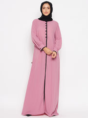 Pink Abaya for women with Black Georgette Scarf
