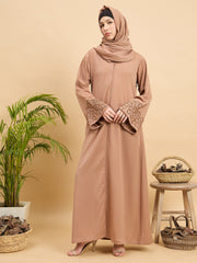 Handworked Luxury Modest Beige Abaya Burqa with Matching Hijab