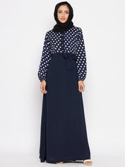 Polka Printed Crepe Abaya for Women with Black Georgette Hijab