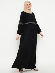 Embroidery Black Abaya for Women with Black Georgette Hijab