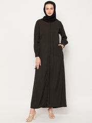 Front Open Olive Green Abaya Burqa With Black Hijab