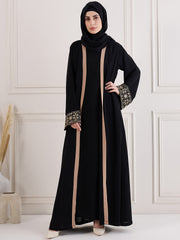 2 Piece Embroidery Shrug Set Abaya with Georgette Black Hijab