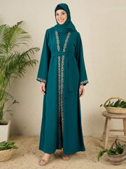 Embroidered 2 Pieces Shrug Set Abaya with Matching Scarf