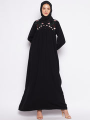 Black Chikan Embroidery Work Abaya for Women with Black Georgette Scarf