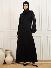 Embroidered Abaya/Burqa Black with Matching Georgette Hijab