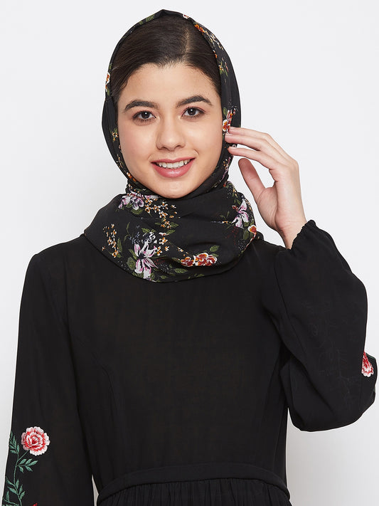 Black Printed Everyday Use Georgette Hijab Stole for Women