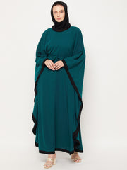 Bottle Green Kaftan Abaya for Women with Black Georgette Hijab