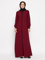 Maroon Color Abaya for women with Black Georgette Scarf