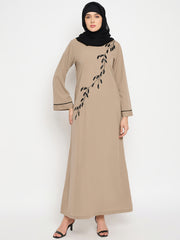 Beige Handwork Abaya with Black Hijab