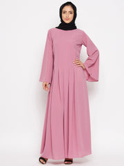 Pink Abaya for Women with Black Georgette Hijab