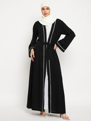 2 Piece Front Open Lace Shrug Set Abaya with Black Georgette Hijab