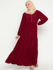 Women Frilled Maroon Abaya/Burqa With Black Hijab