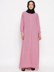 Front Open Puce Pink Abaya Burqa With Black Hijab