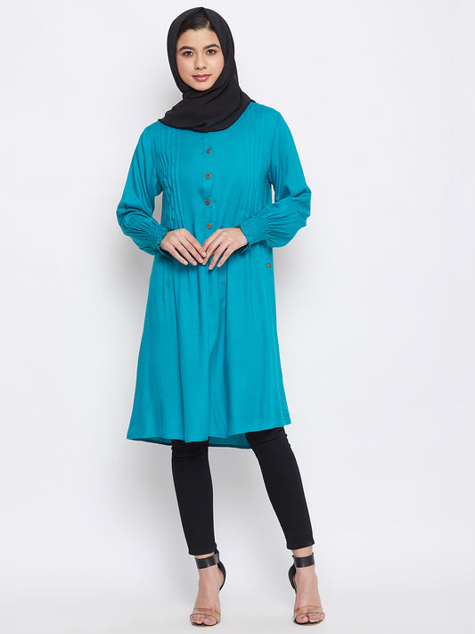 Sky Blue Rayon Tunic for Women with Black Georgette Stole
