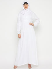Rayon White Abaya for Umrah/Hajj with Black Hijab