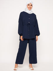 Blue Solid Loose Fit Co-ord Set/Matching Set