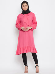 Pink Rayon Tunic for Women with Black Georgette Stole