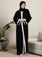 Front Open Embroidered Black Abaya for women with Scarf