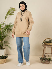 Modest Beige Fleece Deen Over Dunya Winter Women's Hoodie
