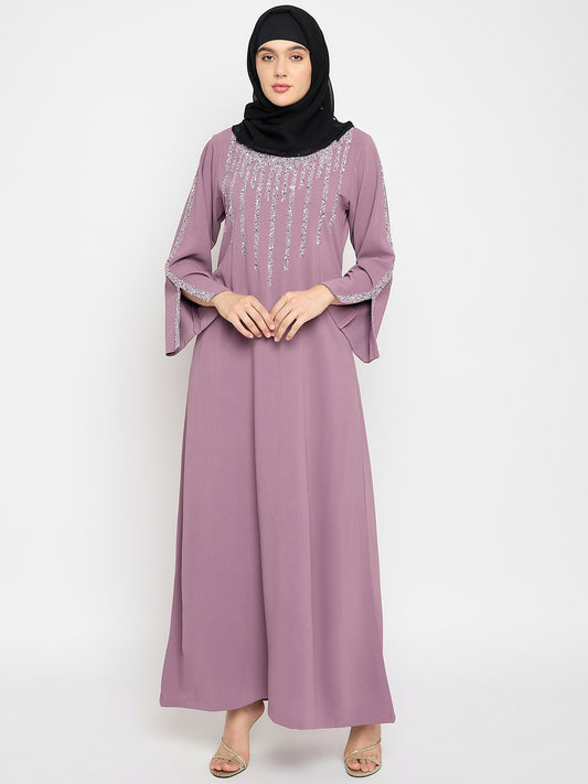 Pink Handwork Abaya with Black Hijab for Women