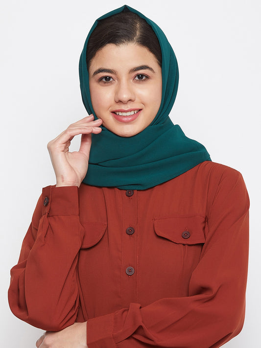 Bottle Green Regular Use Georgette Solid Hijab Stole For Women